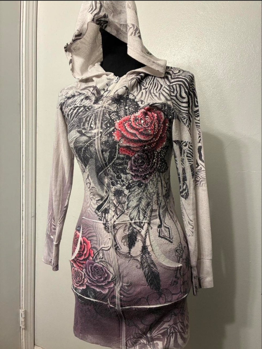 Graphic Rose Hoodie Dress in Black, Gray, Pink